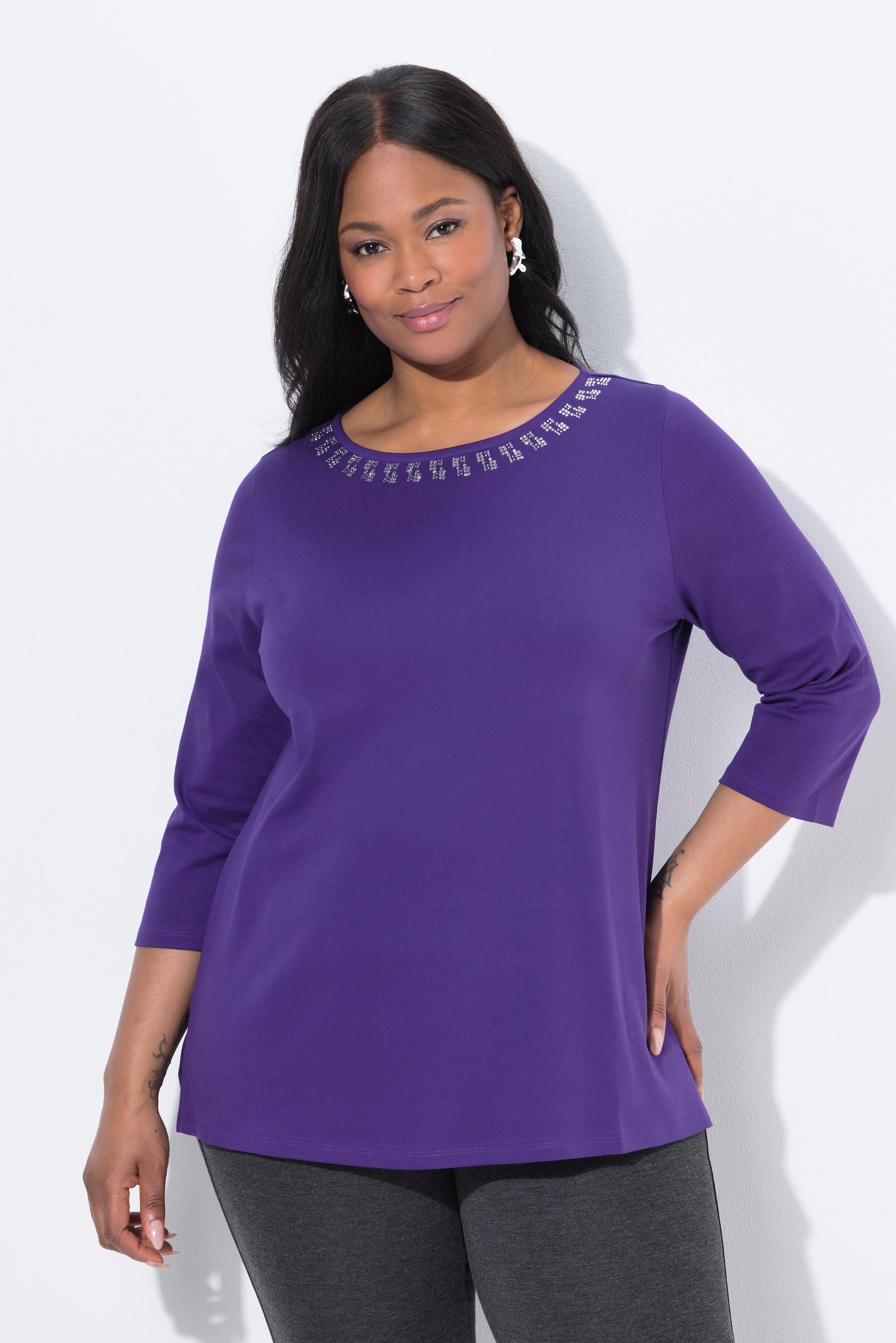 Ulla Popken T-shirt A-ligne Col Bateau Manches 3/4 Coton Pima  