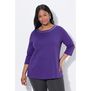 Ulla Popken T-shirt A-ligne Col Bateau Manches 3/4 Coton Pima  