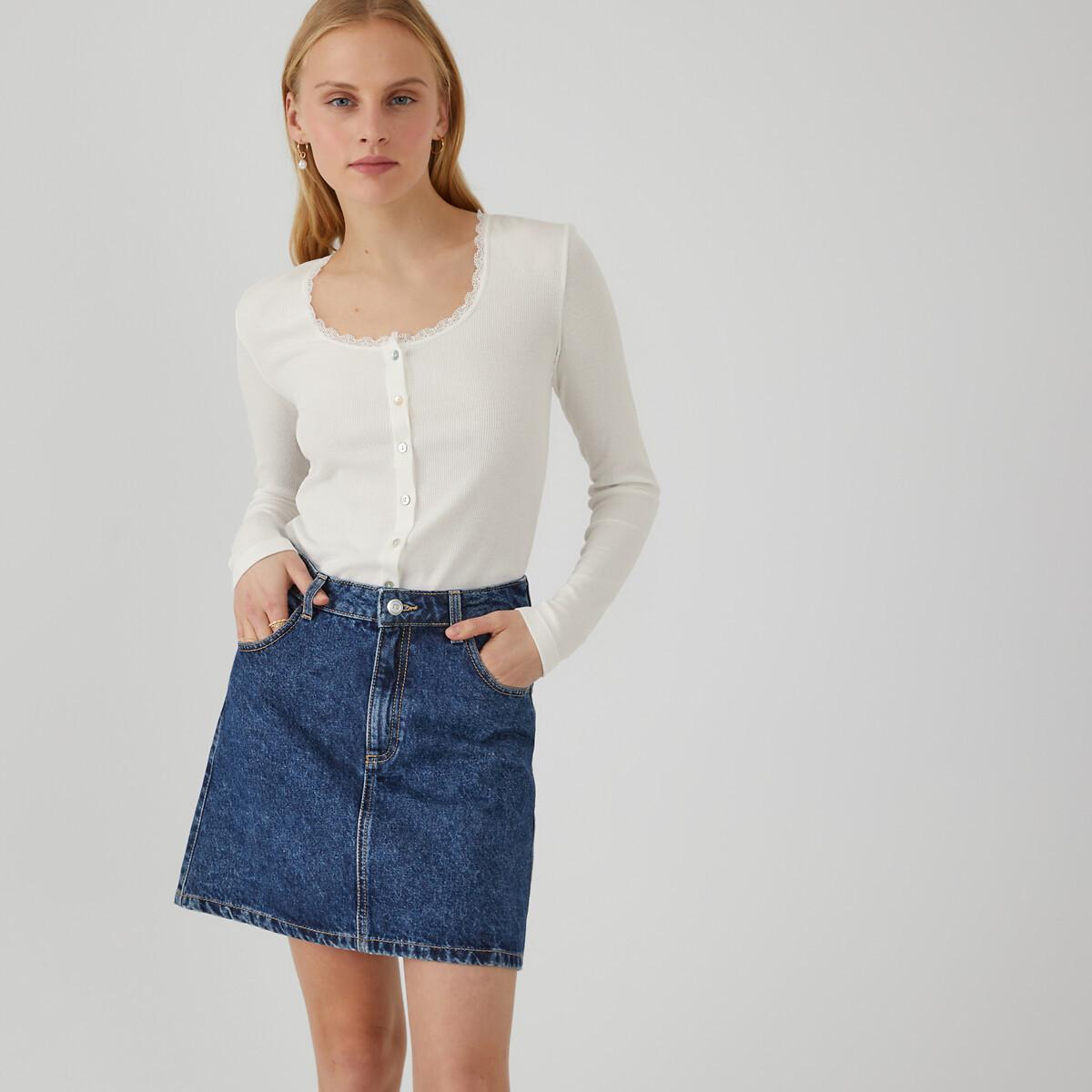 La Redoute Collections  Langarm-Shirt mit Knopfverschluss und Spitze 