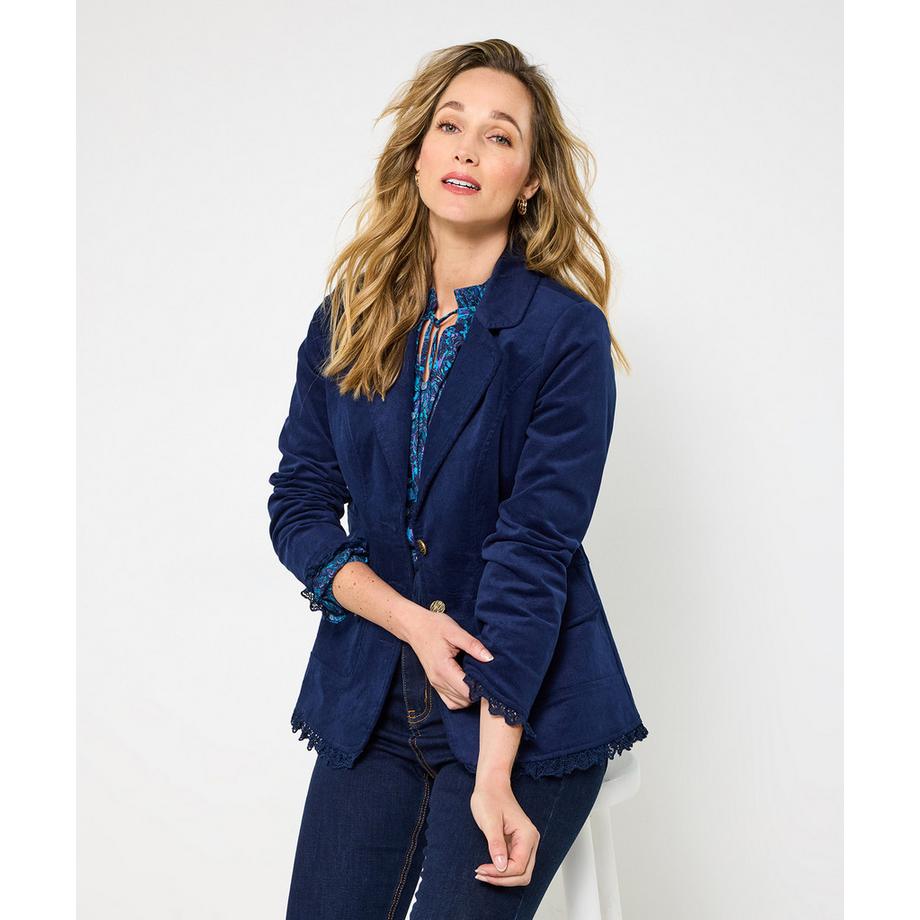 Veste slim en velours côtelé avec dentelle