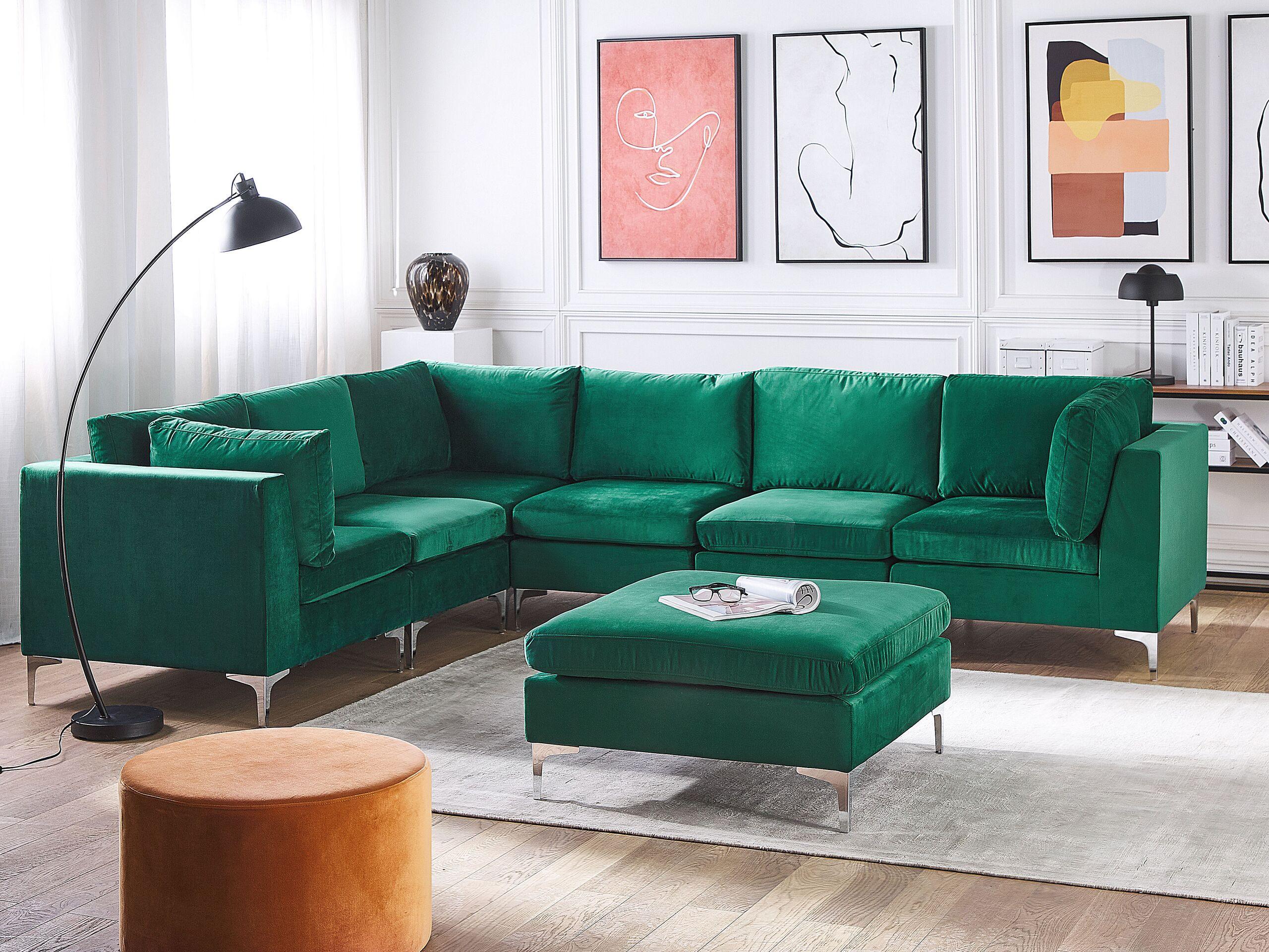 Beliani Ecksofa mit Ottomane aus Samtstoff Modern EVJA  