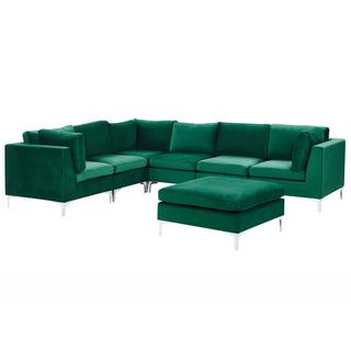 Beliani Ecksofa mit Ottomane aus Samtstoff Modern EVJA  