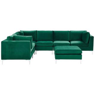 Beliani Ecksofa mit Ottomane aus Samtstoff Modern EVJA  