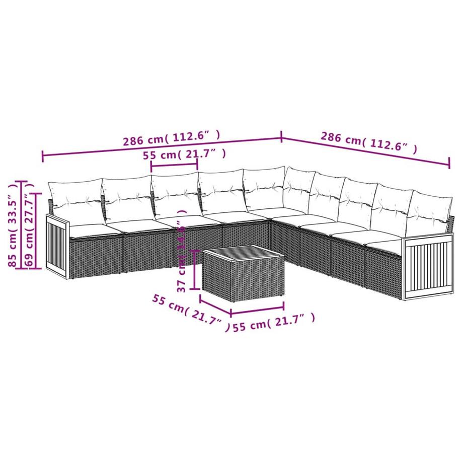 VidaXL Ensemble de canapés de jardin rotin synthétique  