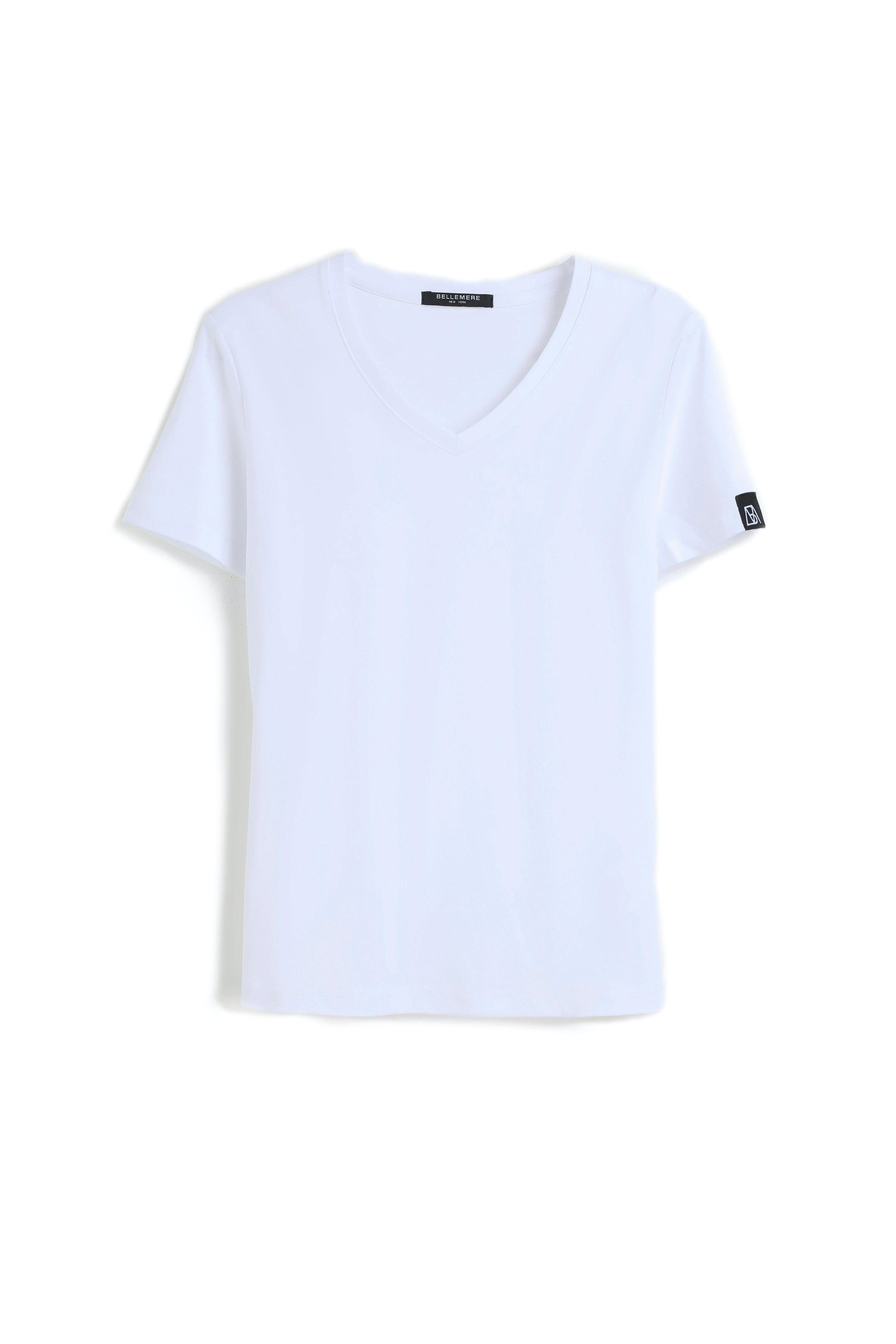 Bellemere New York  T-shirt in cotone con grande scollo a V 160G 