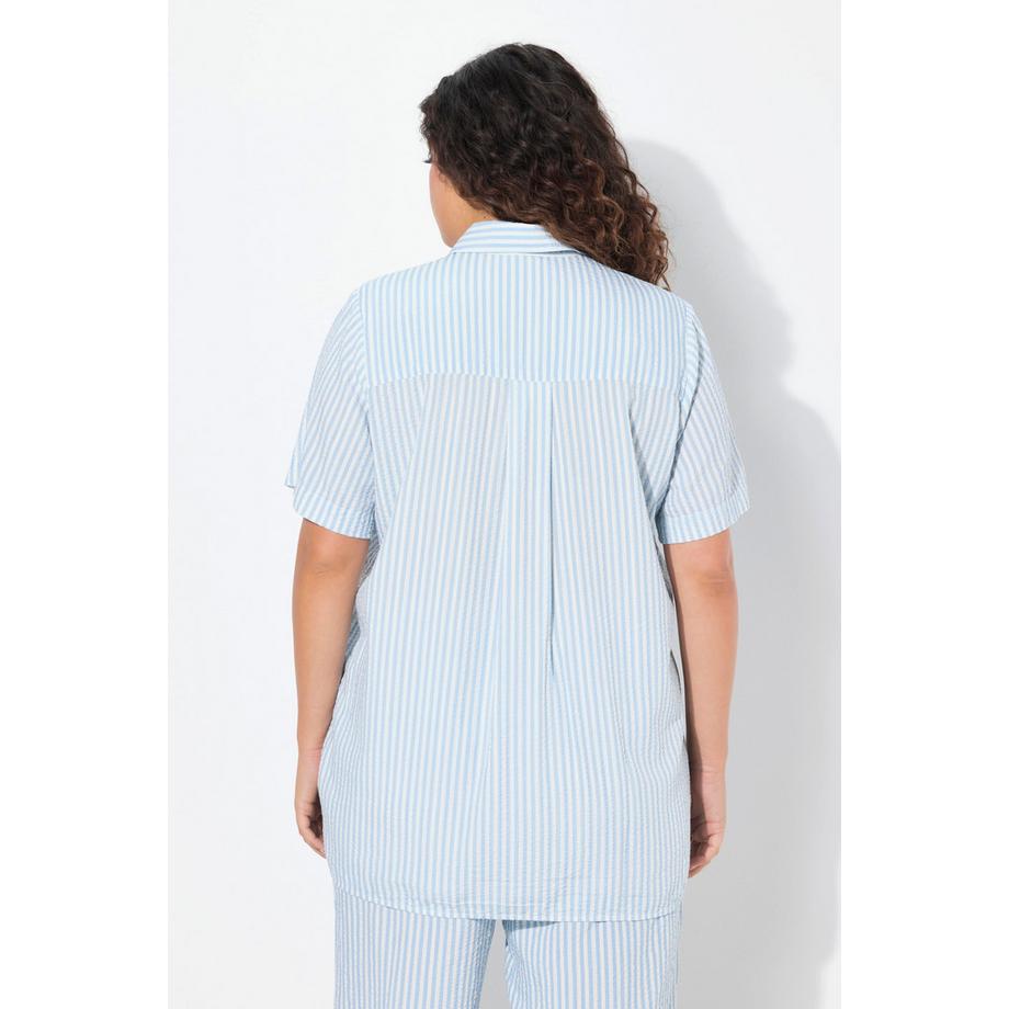 Ulla Popken Chemisier Seersucker Rayé Col Chemise Manches Courtes  