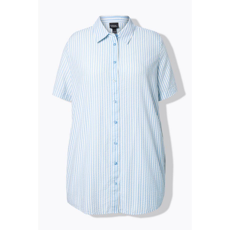 Ulla Popken Chemisier Seersucker Rayé Col Chemise Manches Courtes  