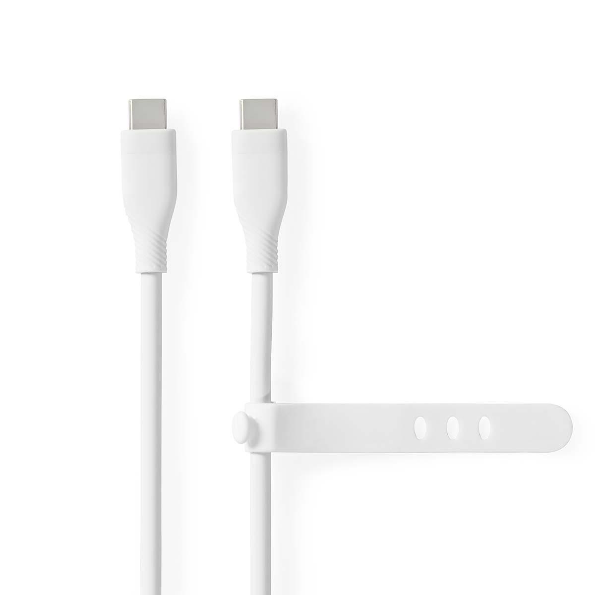 Nedis  Câble USB | USB 2.0 | USB-C™ mâle | USB-C™ mâle | 60 W | 480 Mbps | Nickelé | 1,50 m | Rond | Silicone | Blanc | Boîte 