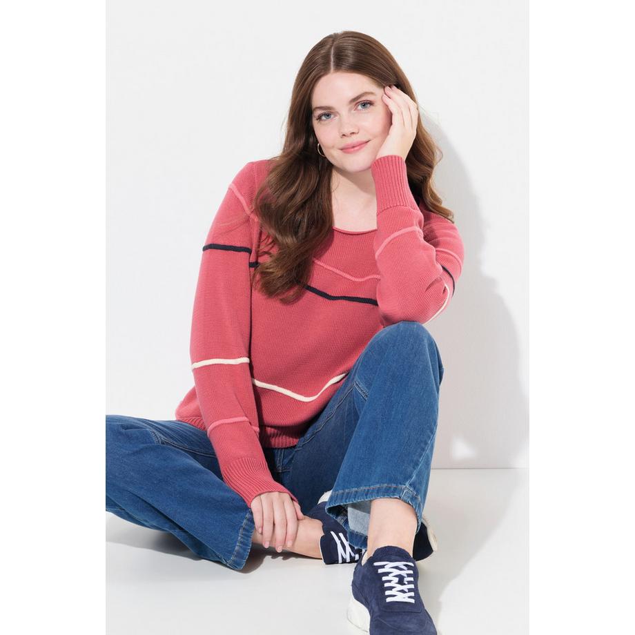 Ulla Popken Pull Col Bateau Manches Longues Coton Bio  