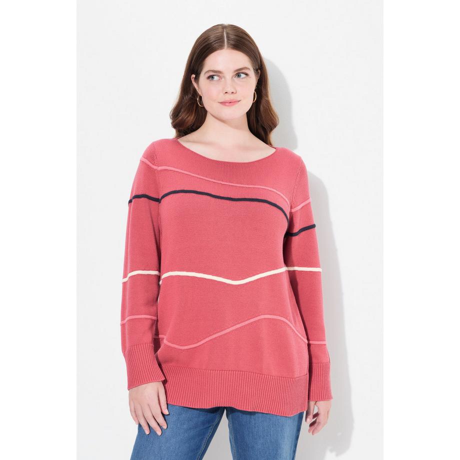 Ulla Popken Pull Col Bateau Manches Longues Coton Bio  