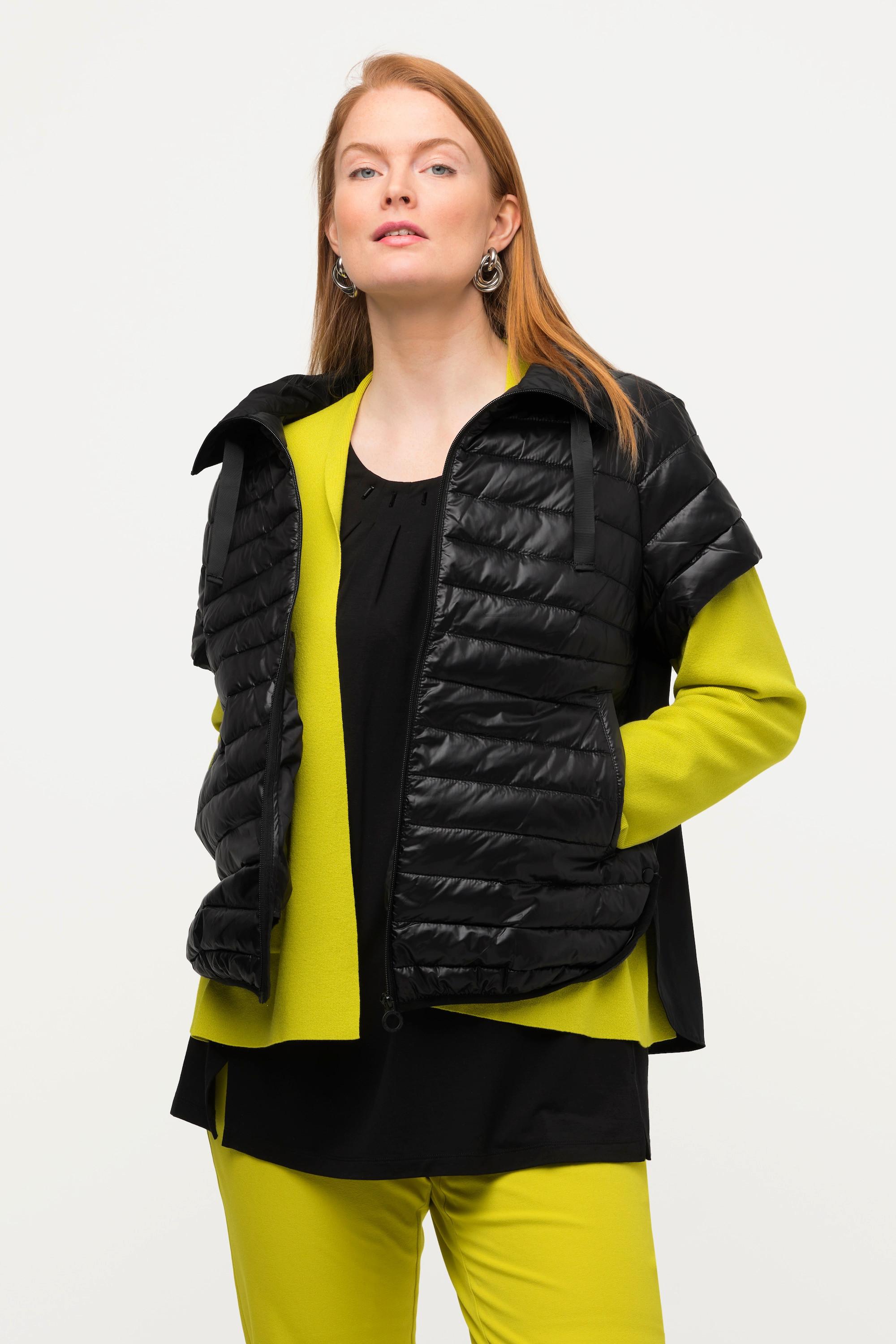 Ulla Popken Gilet trapuntato Collo alto Bottoni automatici laterali Maniche ad aletta  