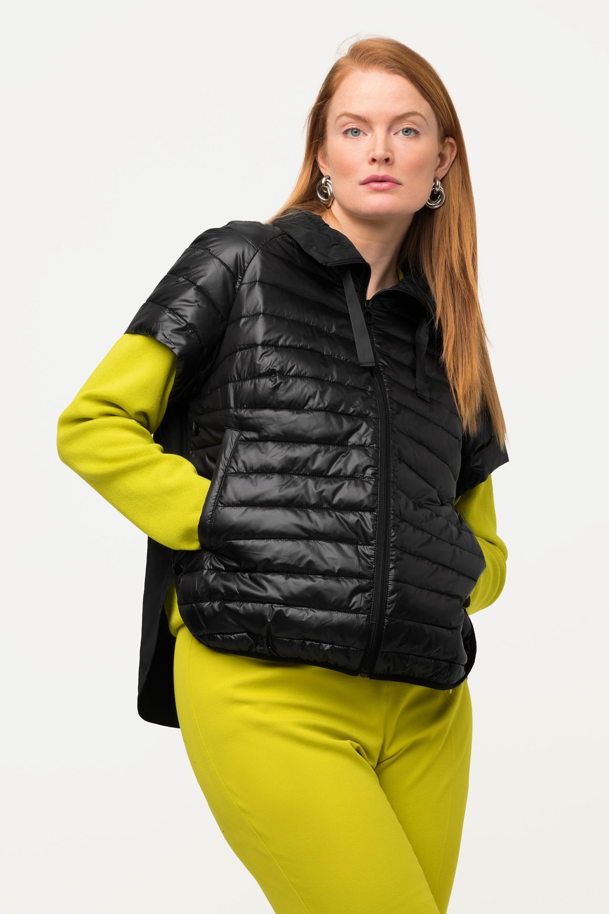 Ulla Popken Gilet trapuntato Collo alto Bottoni automatici laterali Maniche ad aletta  