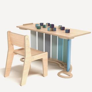 Montessori  Set composto da dondolo, tavola bifacciale e sedia color menta - perfetto per i bambini 