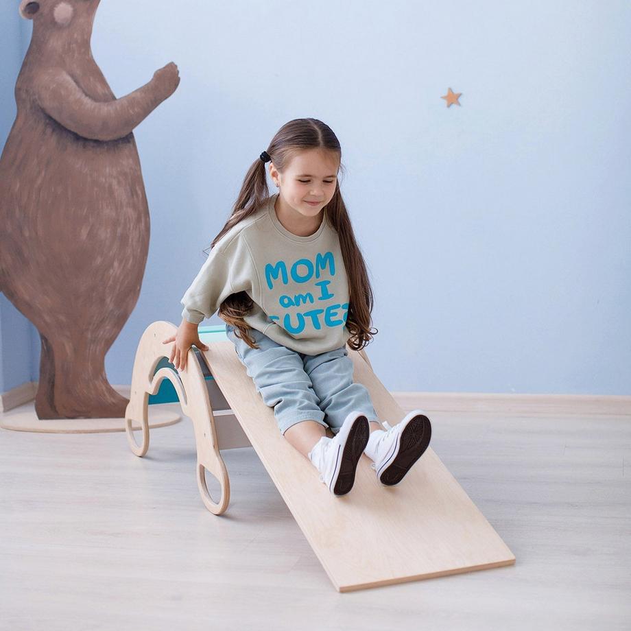 Montessori  Ensemble bascule, planche double face et chaise couleur menthe - parfait pour les enfants 