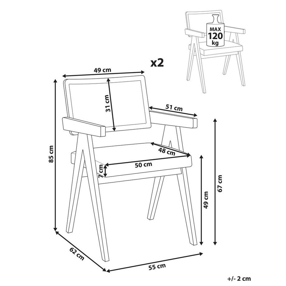 Beliani Lot de 2 chaises de salle à manger en Bois d'hévéa Rétro AVA  