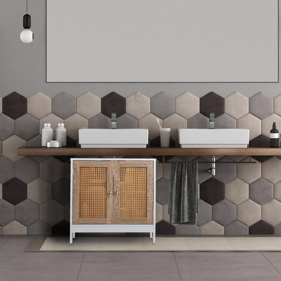 B2X Waschbeckenschrank mit Rattantüren  