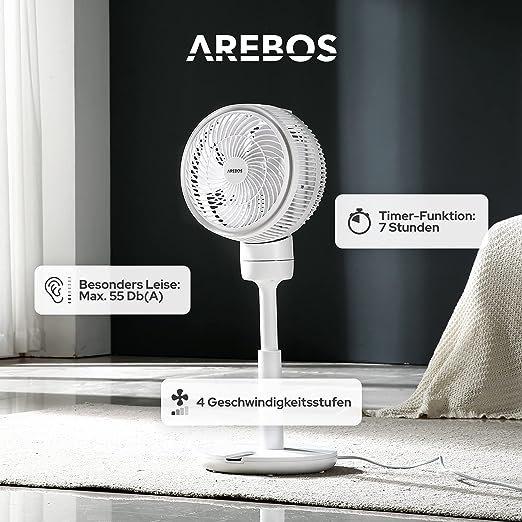 Arebos AREBOS 3D Ventilatore da pavimento Circolatore d'aria Stand Fan Wind Machine 55W  