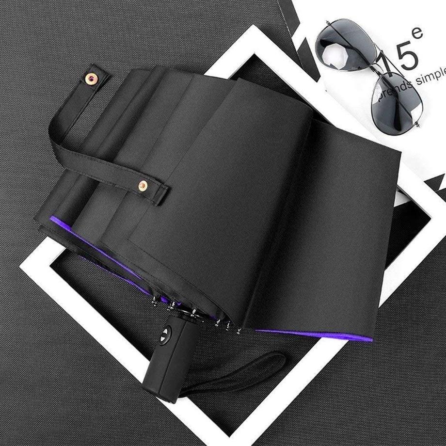 eStore Regenschirm, Kompakt - 105 cm - Schwarz / Lila  