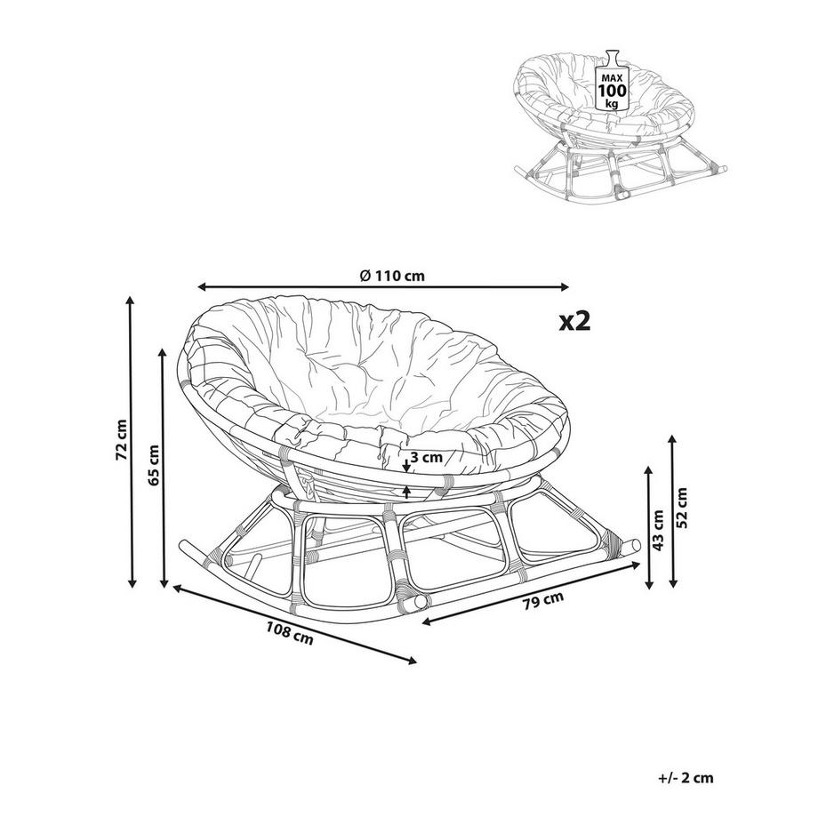 Beliani Lot de 2 fauteuils à bascule en Rotin Boho ORVIETO  