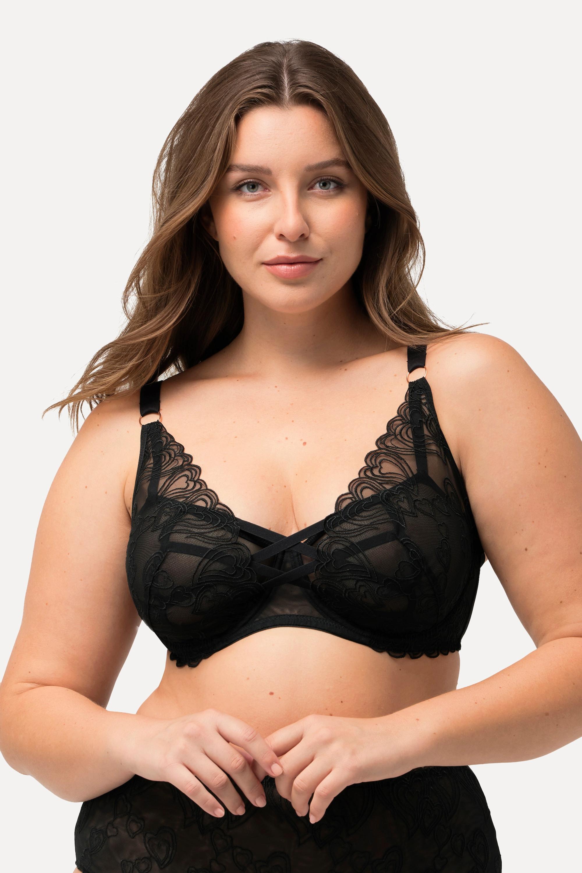 Ulla Popken  Soutien-gorge à armatures, dentelle motif cœurs et rubans fantaisie - bonnet C-F 