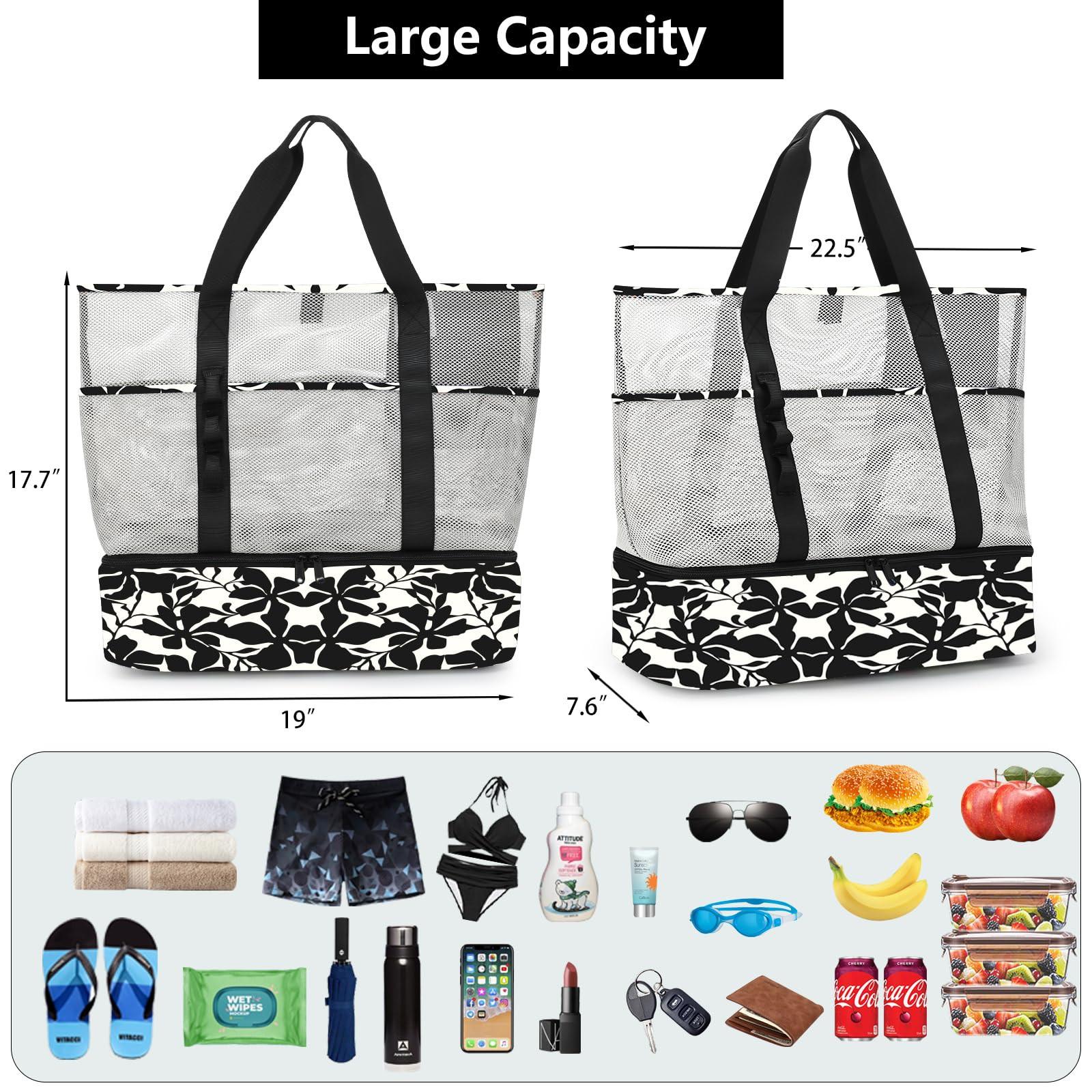 Only-bags.store Grosse faltbare Mesh Strandtasche mit wasserdichter Kühltasche  
