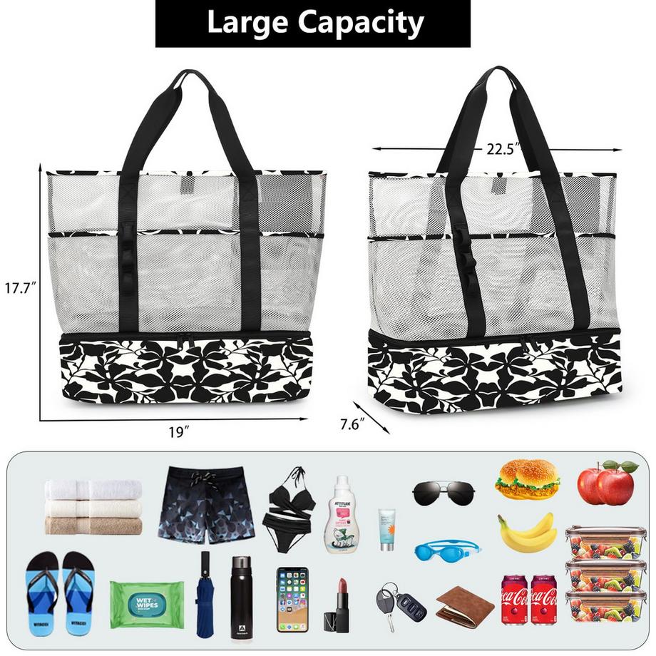 Only-bags.store Grande borsa da spiaggia pieghevole in rete con borsa frigo impermeabile  