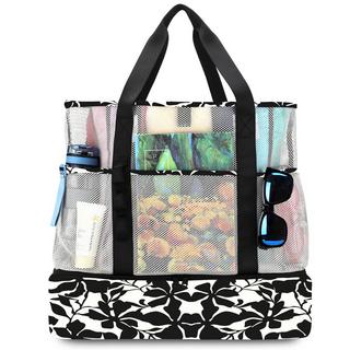 Only-bags.store Grosse faltbare Mesh Strandtasche mit wasserdichter Kühltasche  