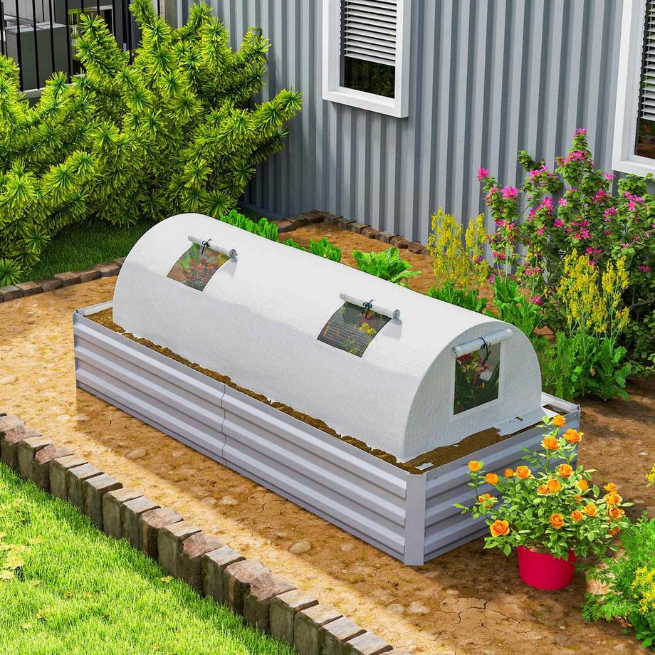 Northio Gewächshaus mit Rollfenster Runddach, winterfest Foliengewächshaus aus Stahl wasserabweisend Treibhaus für Balkon Tomatenhaus mit UV schutz 200x80x45cm Tomatengewächshaus für Gemüse, Grün Aosom  