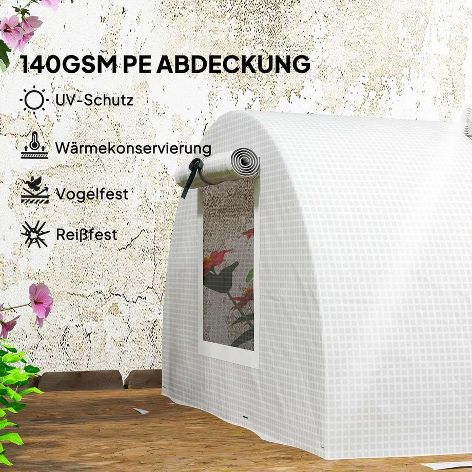 Northio Gewächshaus mit Rollfenster Runddach, winterfest Foliengewächshaus aus Stahl wasserabweisend Treibhaus für Balkon Tomatenhaus mit UV schutz 200x80x45cm Tomatengewächshaus für Gemüse, Grün Aosom  