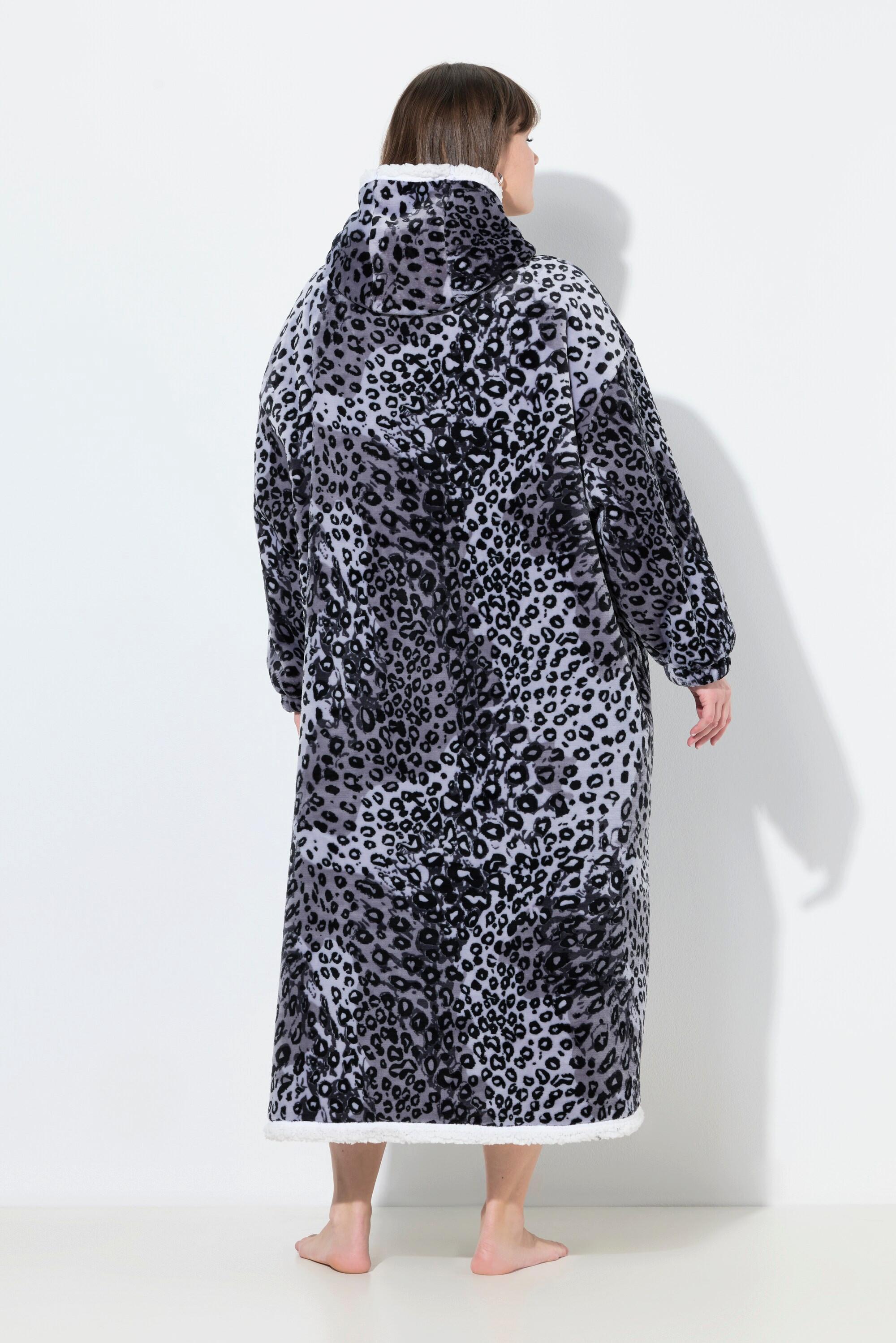 Ulla Popken Poncho Loungewear Motif Léopard Capuche Manches Longues avec Poche  