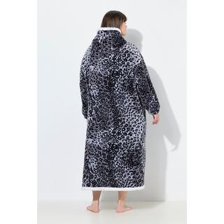 Ulla Popken Poncho Loungewear Motif Léopard Capuche Manches Longues avec Poche  