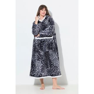 Ulla Popken Poncho Loungewear Motif Léopard Capuche Manches Longues avec Poche  