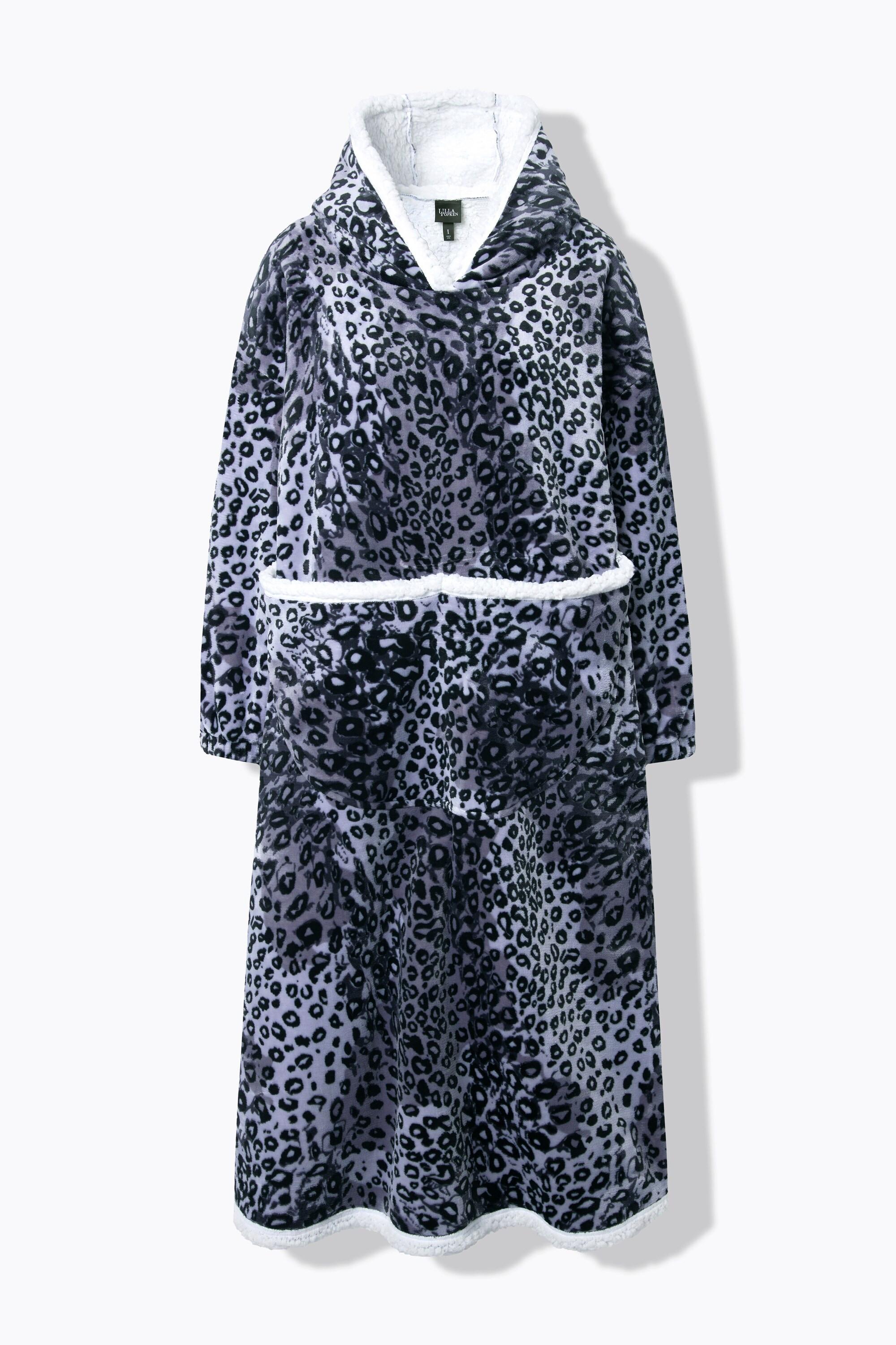 Ulla Popken Poncho Loungewear Motif Léopard Capuche Manches Longues avec Poche  