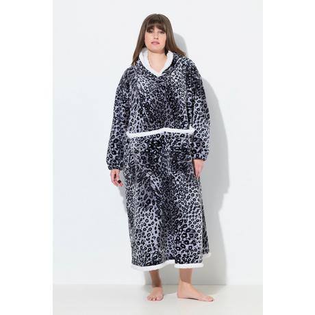 Ulla Popken Poncho Loungewear Motif Léopard Capuche Manches Longues avec Poche  