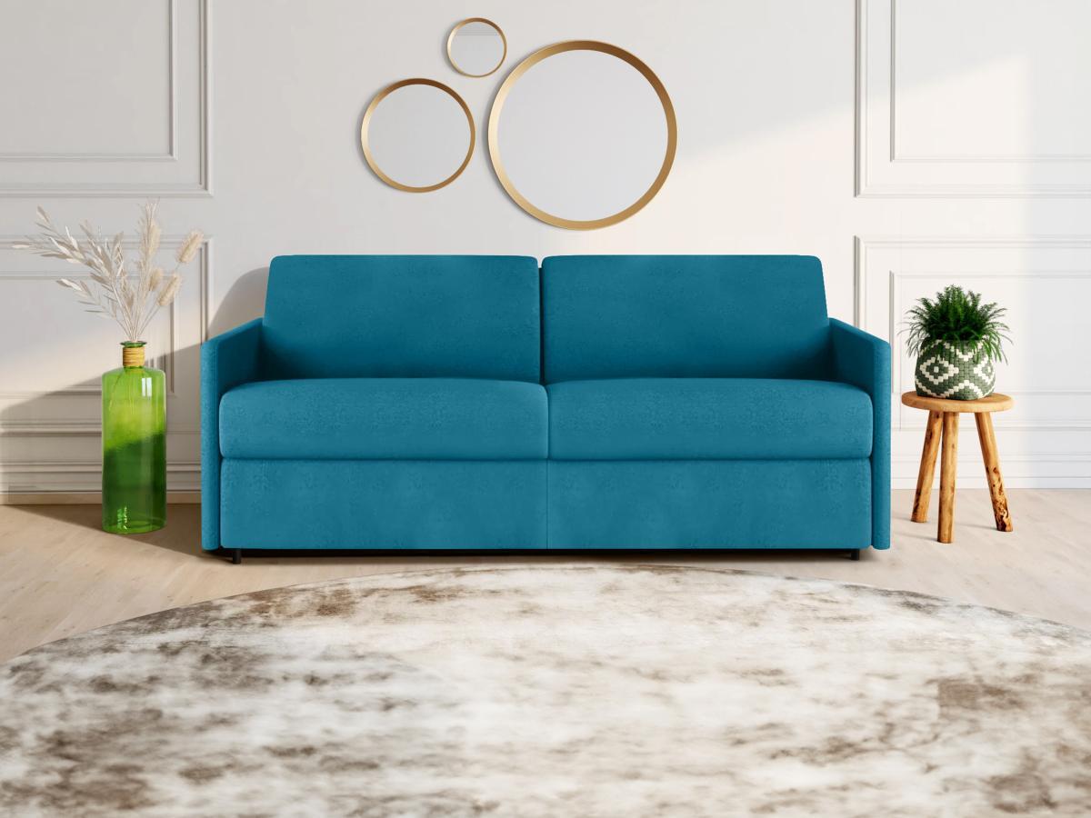 Vente-unique Schlafsofa 4Sitzer Stoff Liegefläche mit Lattenrost mit breiten LattenMatratze Türkis CALIFE  