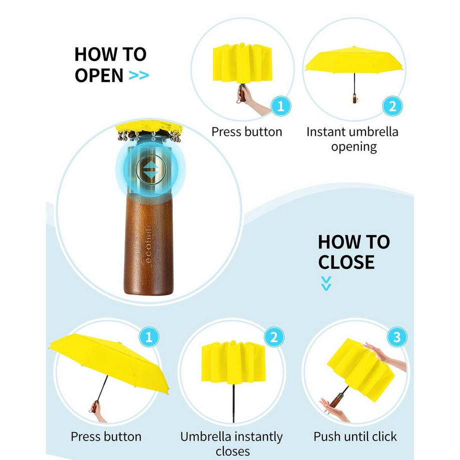 Alopini  Automatischer großer sturmsicherer Regenschirm, Taschenschirm mit belüftetem Doppeldach und Holzgriff 