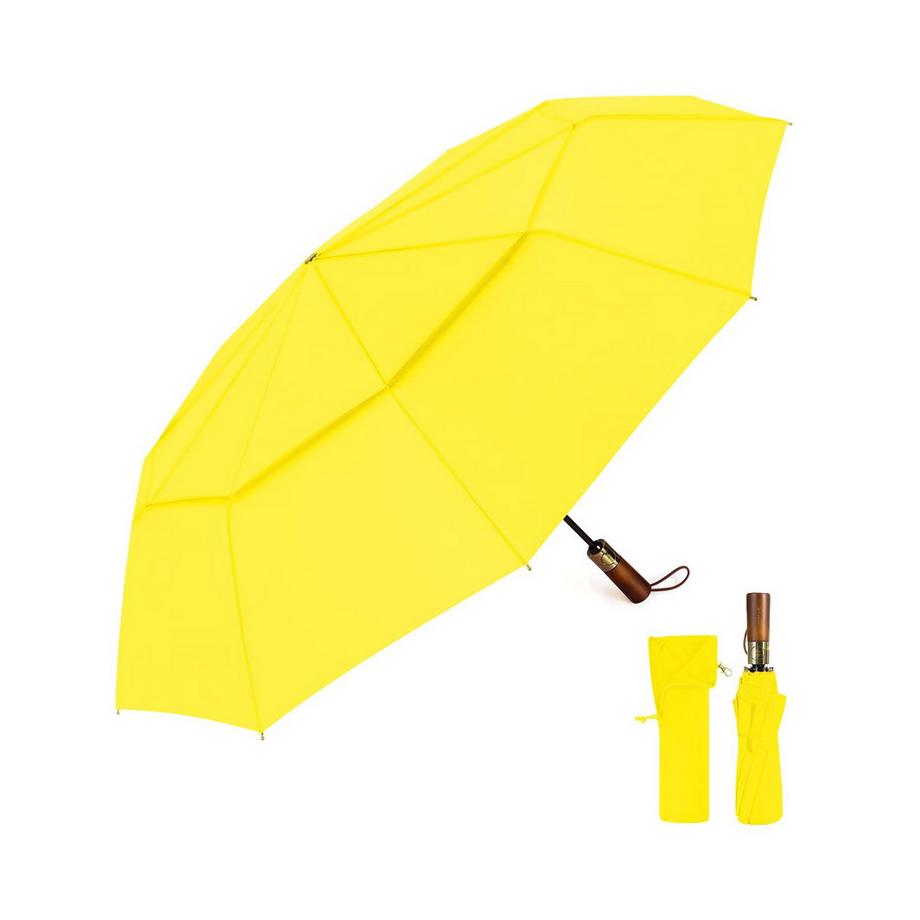 Alopini  Automatischer großer sturmsicherer Regenschirm, Taschenschirm mit belüftetem Doppeldach und Holzgriff 