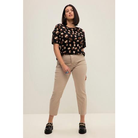 Studio Untold  Jean Mom 7/8#, coupe large et bas des jambes effiloché, 5 poches 