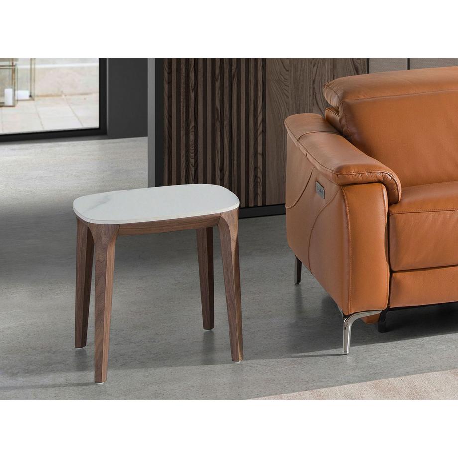 ANGEL CERDA Quadratischer Ecktisch aus Porzellanmarmor und Nussbaum  