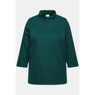 Ulla Popken  Sweatshirt, Jacquard, Stehkragen, 3/4-Arm, Biobaumwolle 