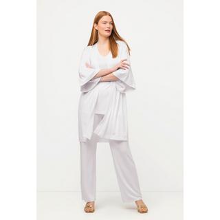 Ulla Popken  Kimono di piqué fluente con collo alto e mezze maniche 