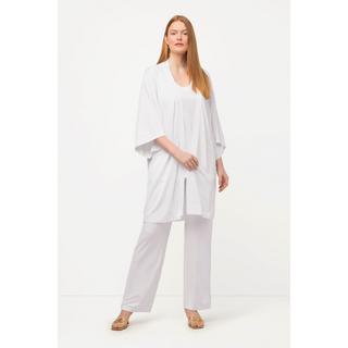 Ulla Popken  Kimono di piqué fluente con collo alto e mezze maniche 