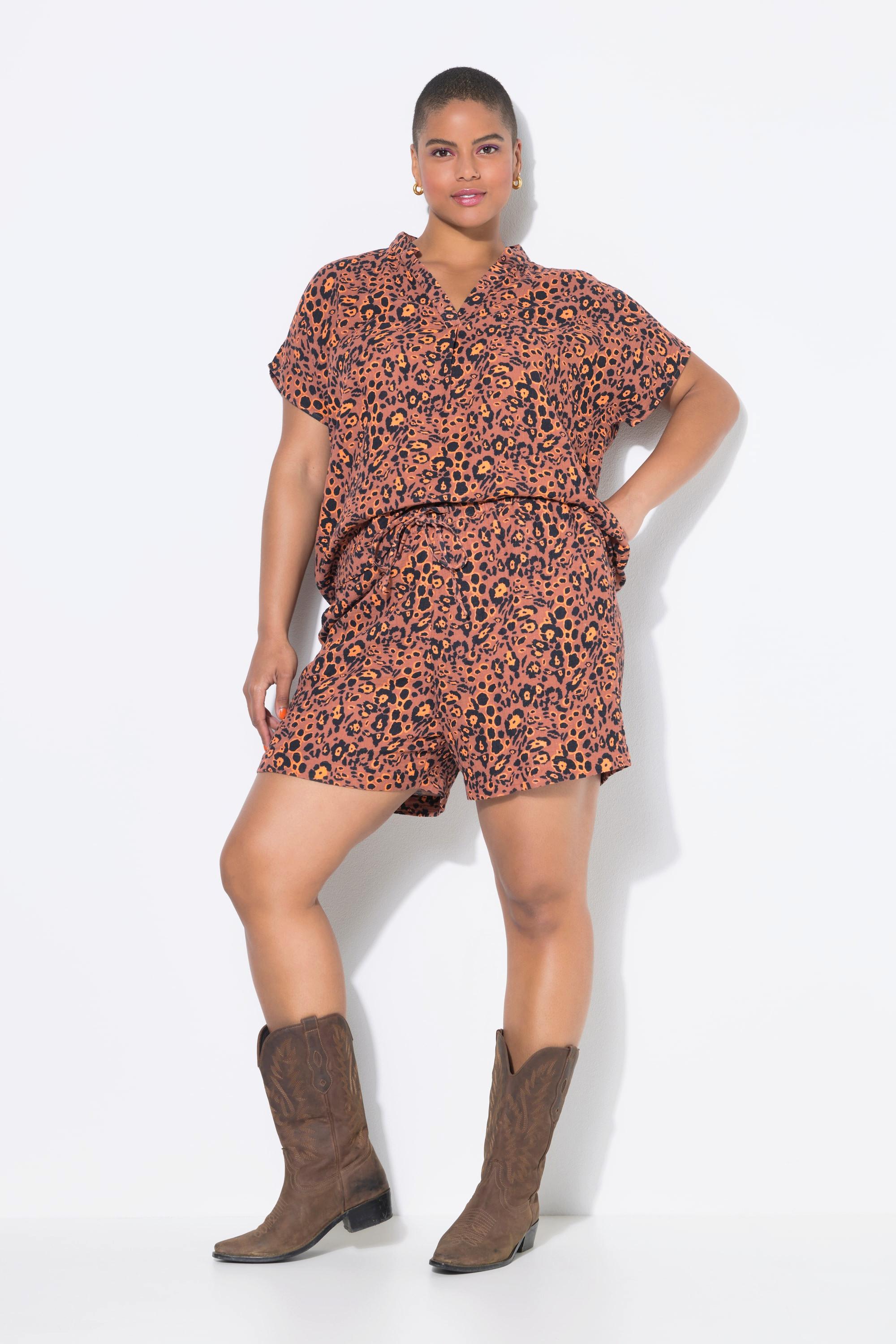 Studio Untold Musselin Wide Leg Leopard Print Shorts  