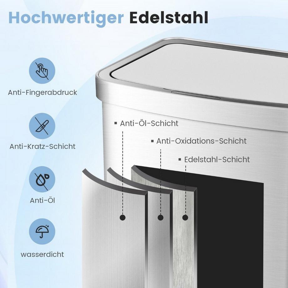 Northix Poubelle à capteur, capacité de 50 L  
