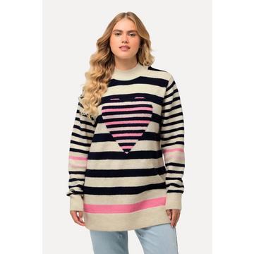 Maglione con righe, cuori, collo alto e maniche lunghe