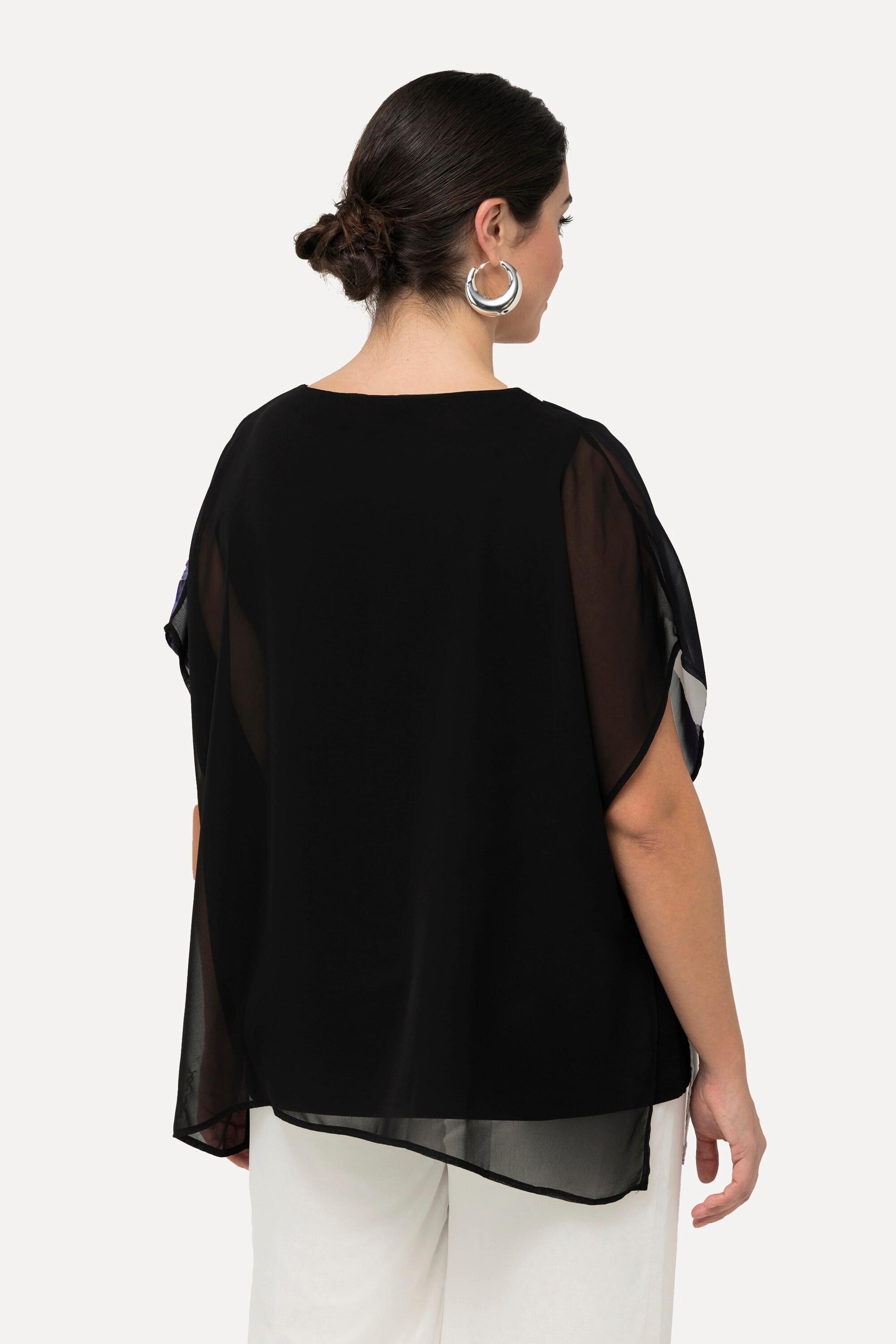 Ulla Popken  Blouse avec doublure, col V et manches courtes. Ligne A 