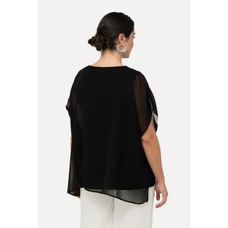 Ulla Popken  Blouse avec doublure, col V et manches courtes. Ligne A 