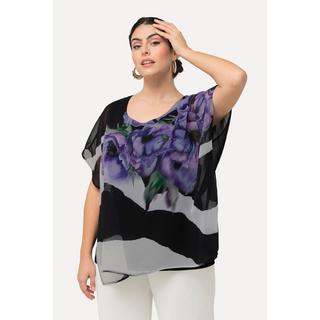 Ulla Popken  Blouse avec doublure, col V et manches courtes. Ligne A 