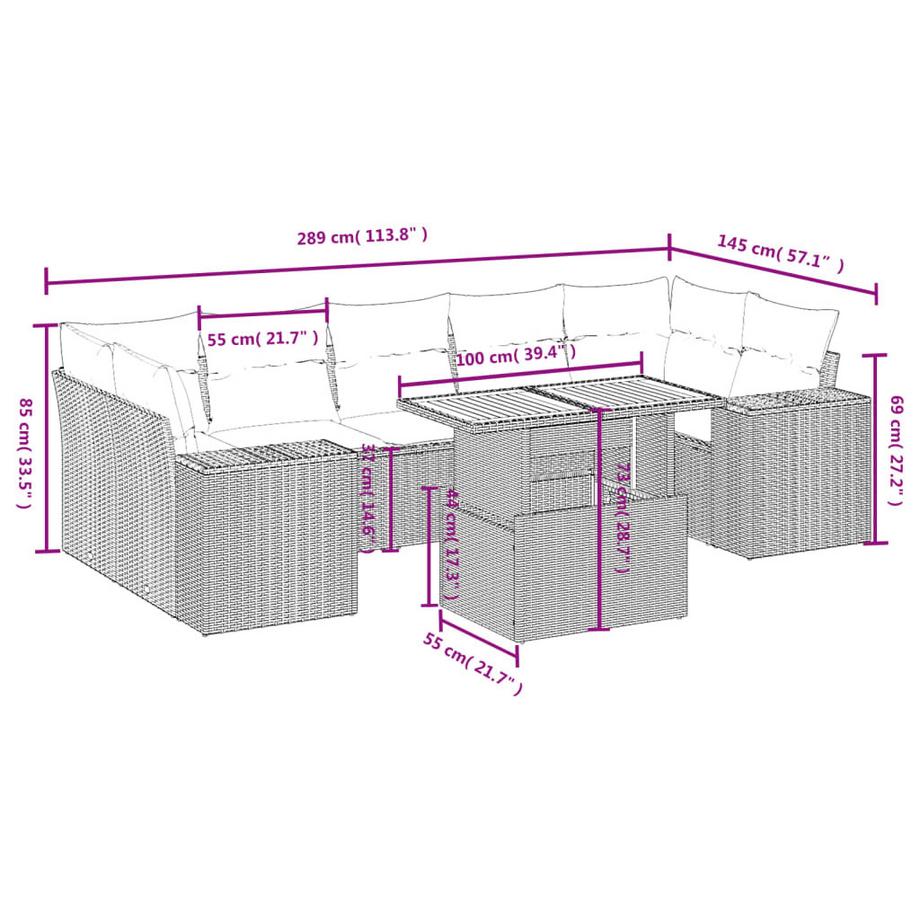 VidaXL Ensemble de canapés de jardin rotin synthétique  