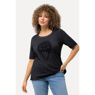 Ulla Popken  T-shirt classica con stampa floccata, scollo a girocollo e mezze maniche 